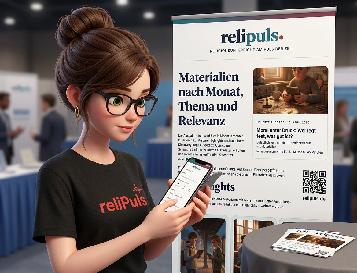Illustration zur FAQ-Seite von relipuls zwischen Unterricht, Offenheit und digitaler Gegenwart